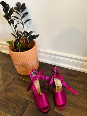 Sam Edelman Hot Pink Satin Tie Up Heels